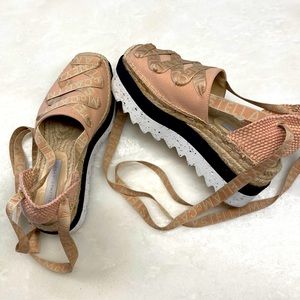 Stella McCartney pinkish/beige ankle tie sandals, size 39 or 8 1/2–9.